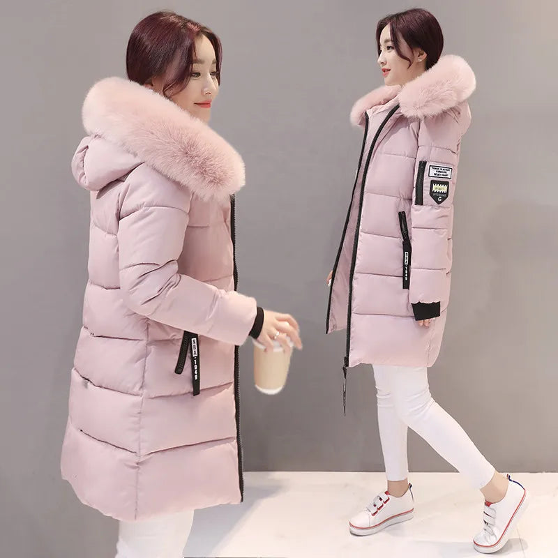 Parka Long Cotton Casual Fur Hooded Jacket