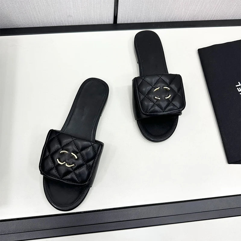 Leather Quilted Flats Summer Sandals