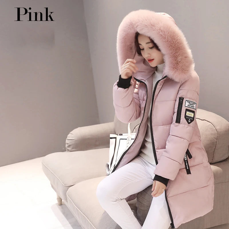 Parka Long Cotton Casual Fur Hooded Jacket