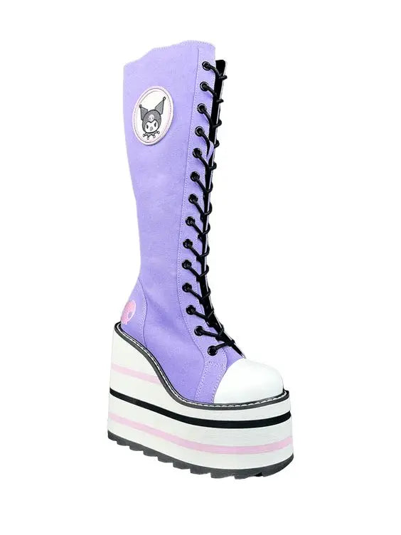 Canvas Lace up Cute Platform Knee High Boots