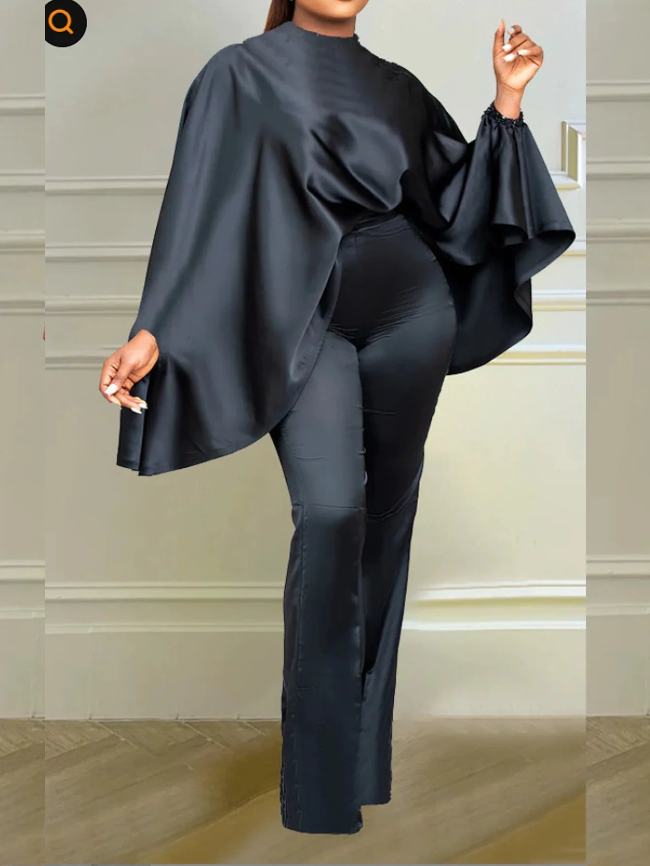 Elegant Two-Piece Satin Pants Suit
