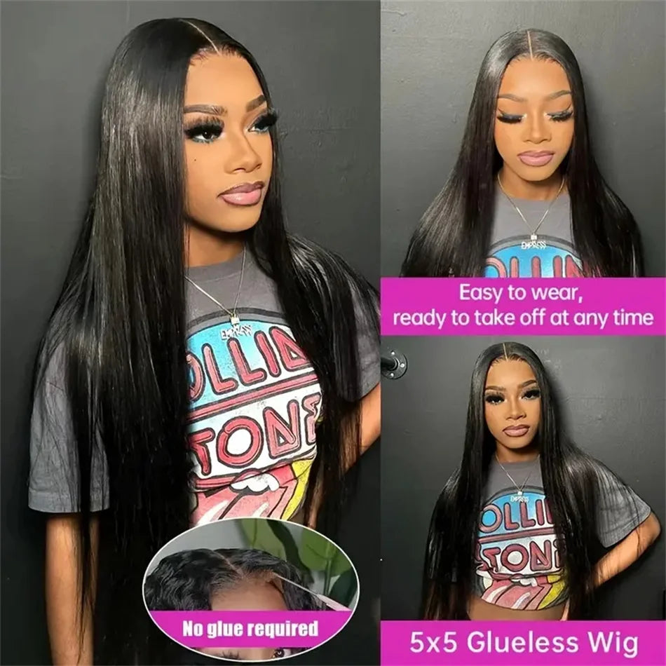 Glueless 5x5 Straight Wigs Human Hair 4x4 HD Lace Closure