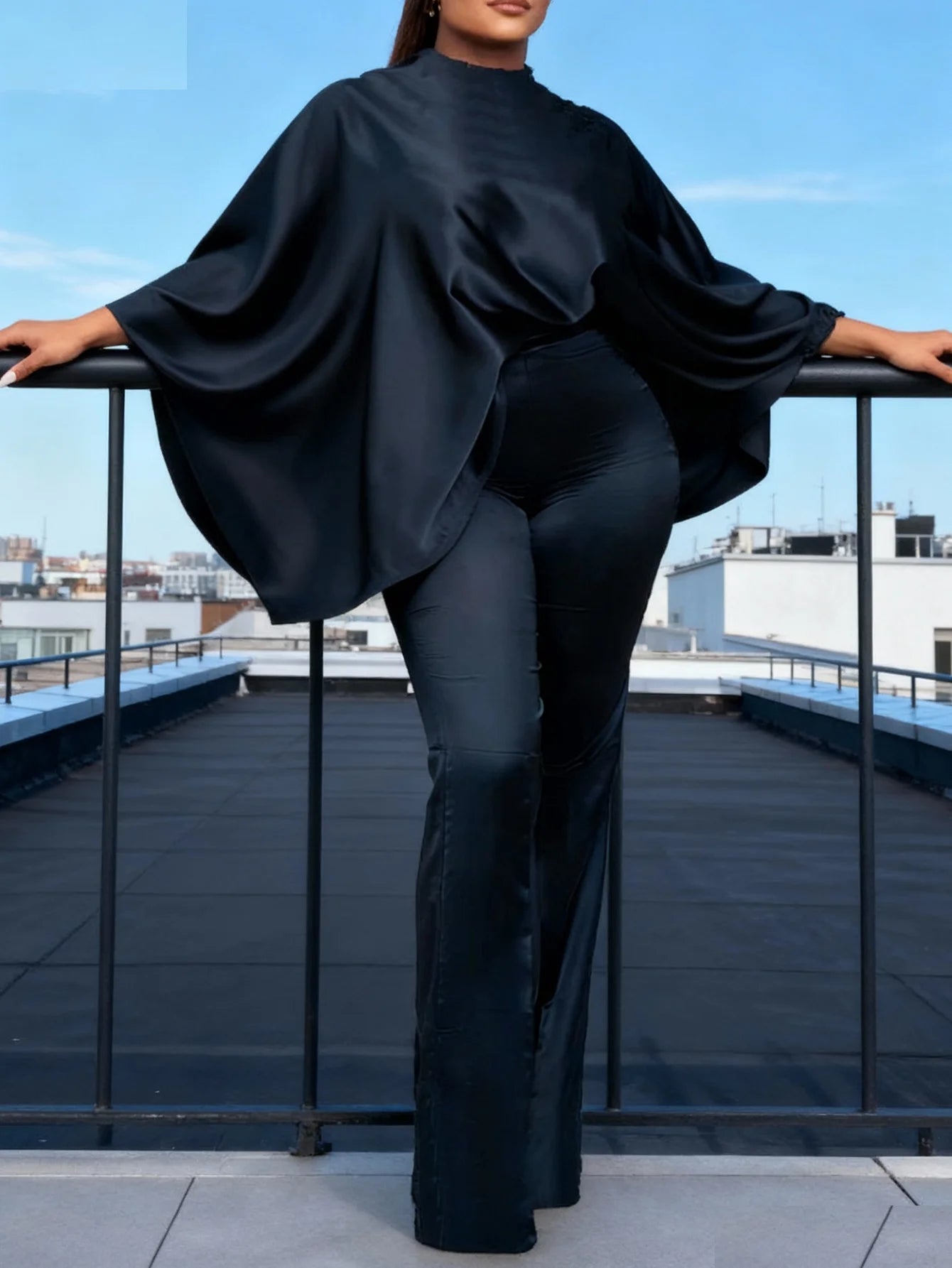 Elegant Two-Piece Satin Pants Suit