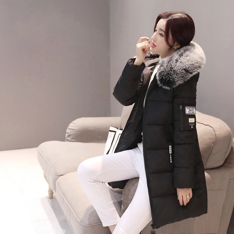 Parka Long Cotton Casual Fur Hooded Jacket