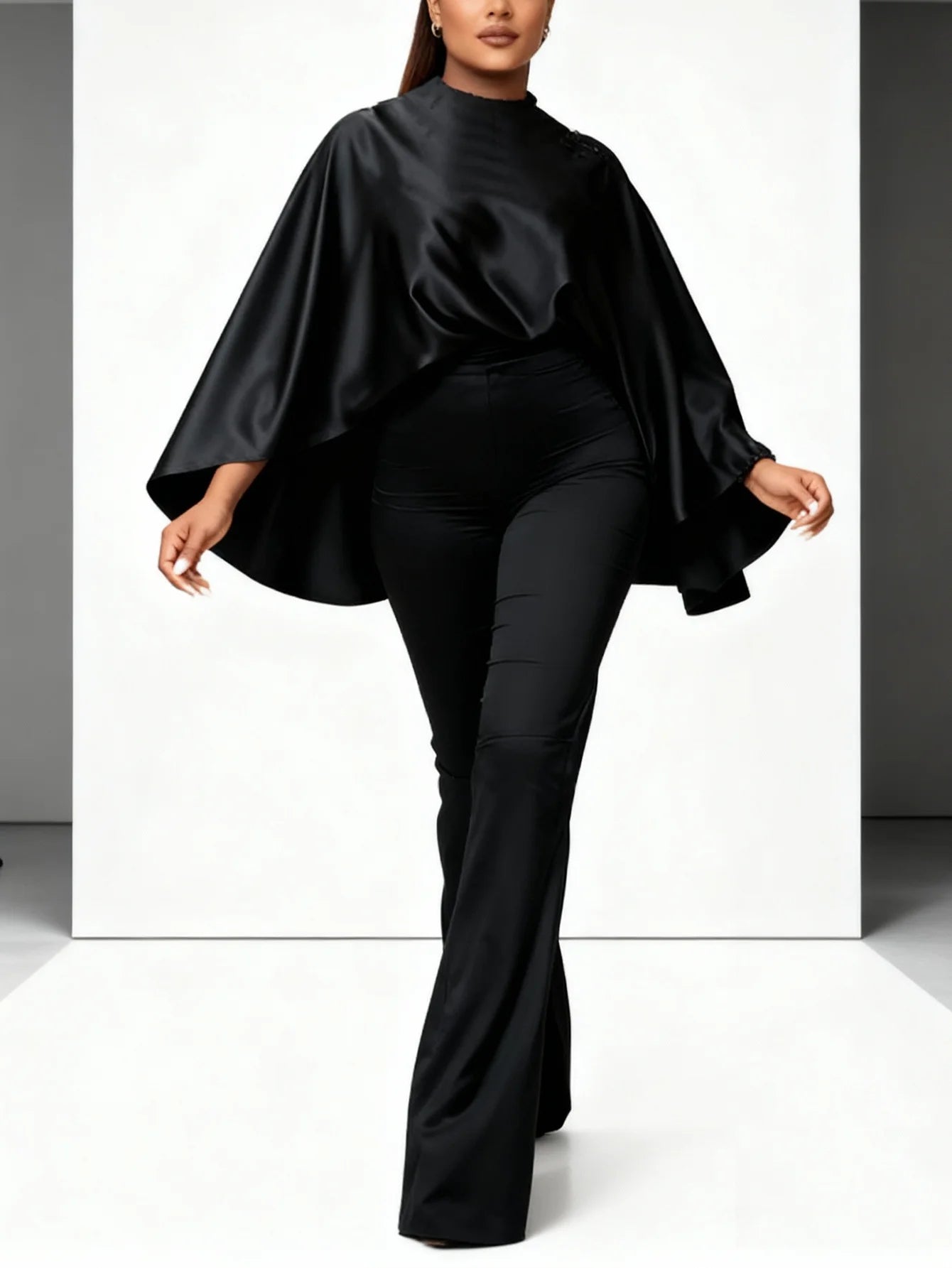 Elegant Two-Piece Satin Pants Suit