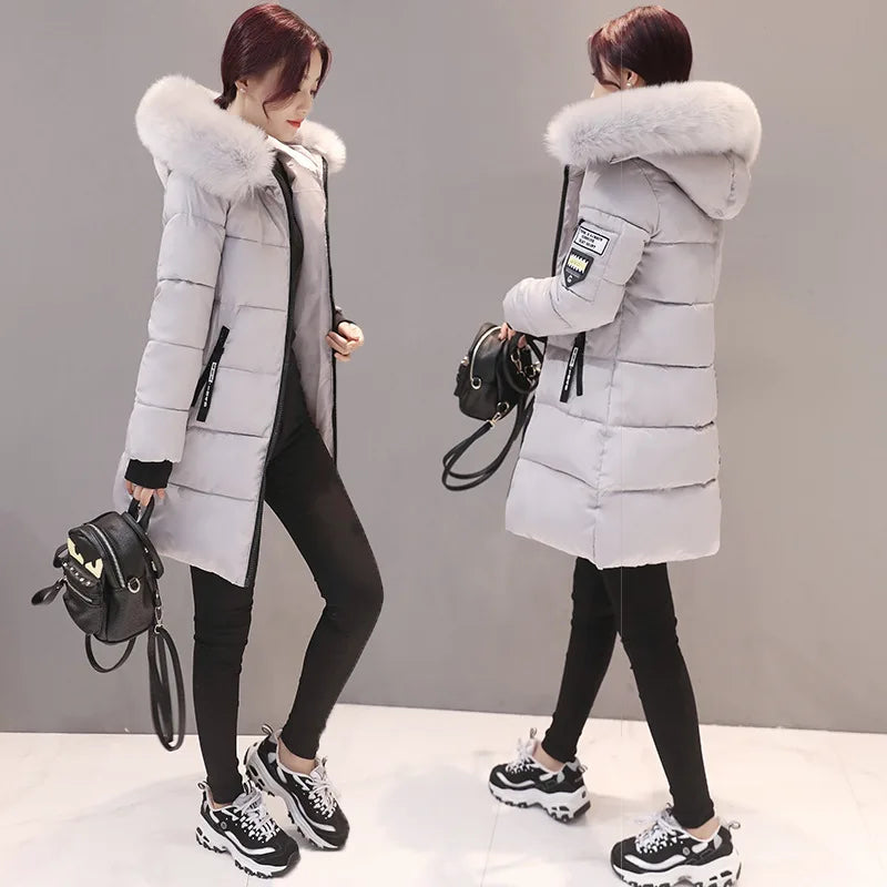 Parka Long Cotton Casual Fur Hooded Jacket