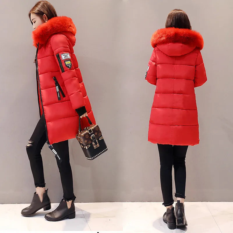 Parka Long Cotton Casual Fur Hooded Jacket