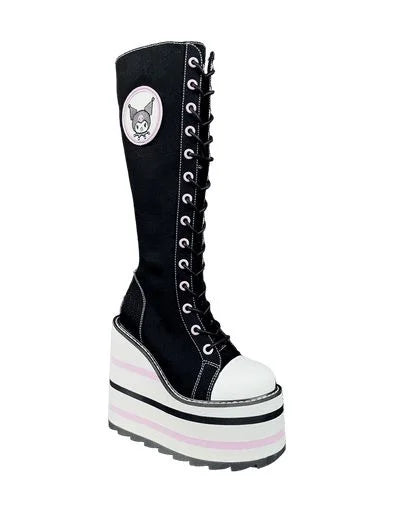 Canvas Lace up Cute Platform Knee High Boots