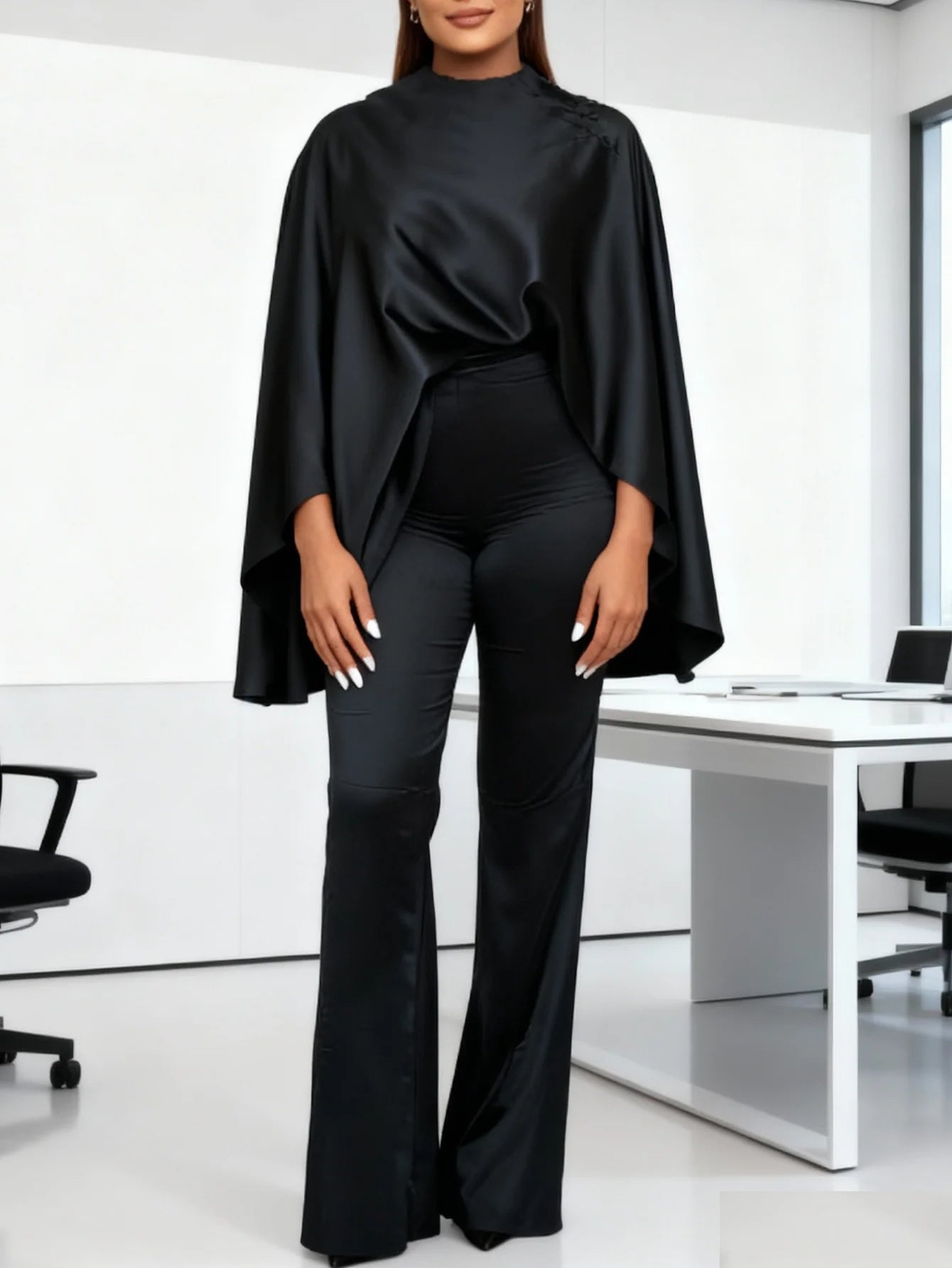 Elegant Two-Piece Satin Pants Suit