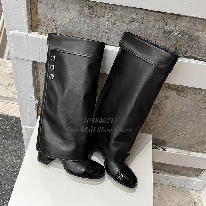 Round Toe Cute Chunky Heel Trouser Boots