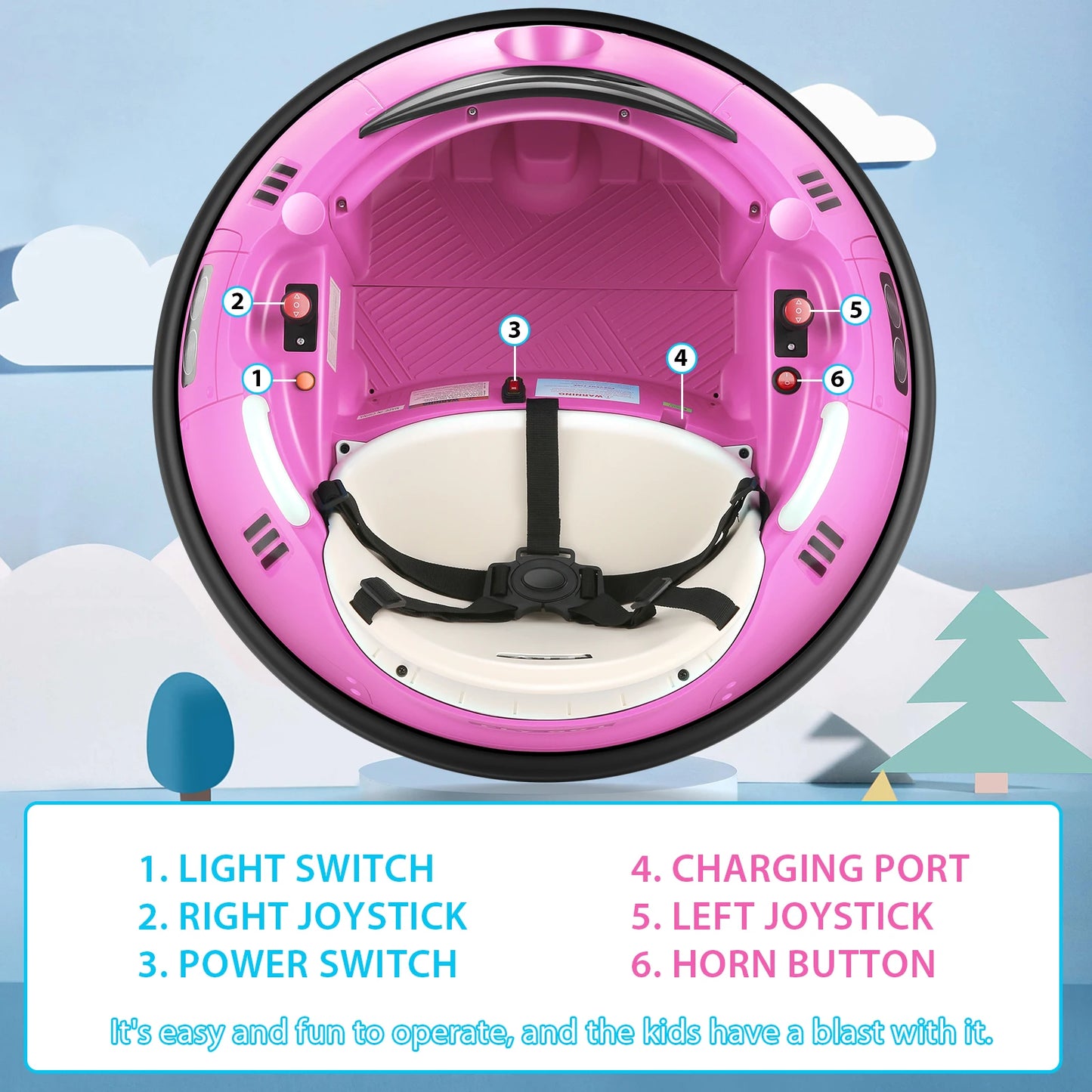 12V Bumper Car Ride on W/ 5-Point Seat Belt, 3-Speeds