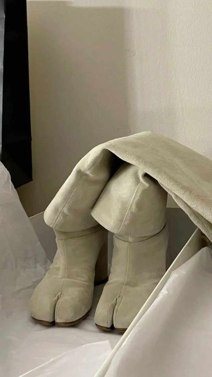 Suede Split Toe Leather Knee High Boots