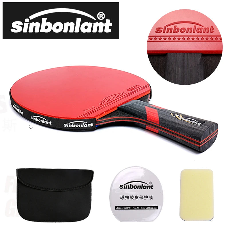 Professional Tennis Table Racket Short Long Handle Carbon Blade Rubber