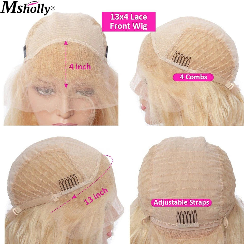 Highlight Ash Blonde Human Hair Bone Straight 13x4 Lace Front