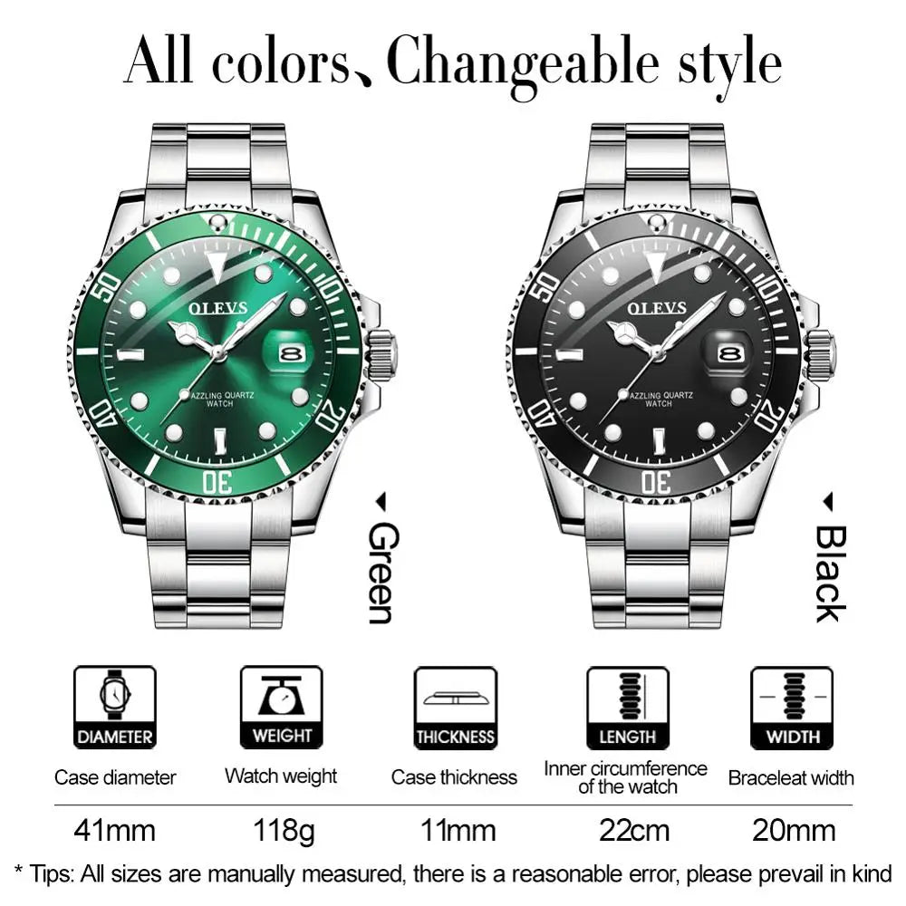 Waterproof Luminous Green Dial Wristwatch