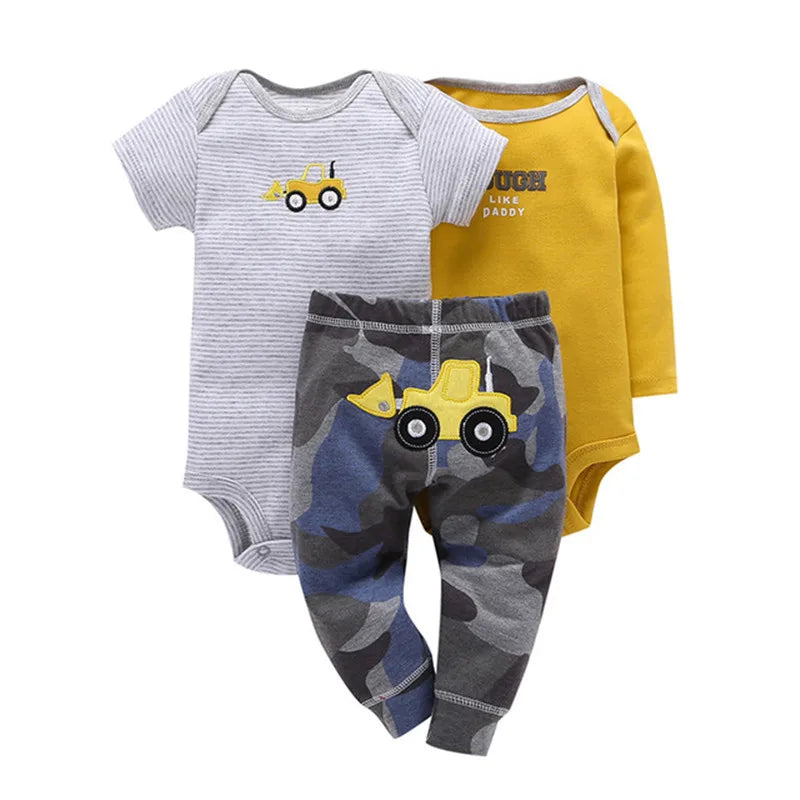 Cartoon Print Baby Bodysuit and Baby Pants Newborn Baby Clothing