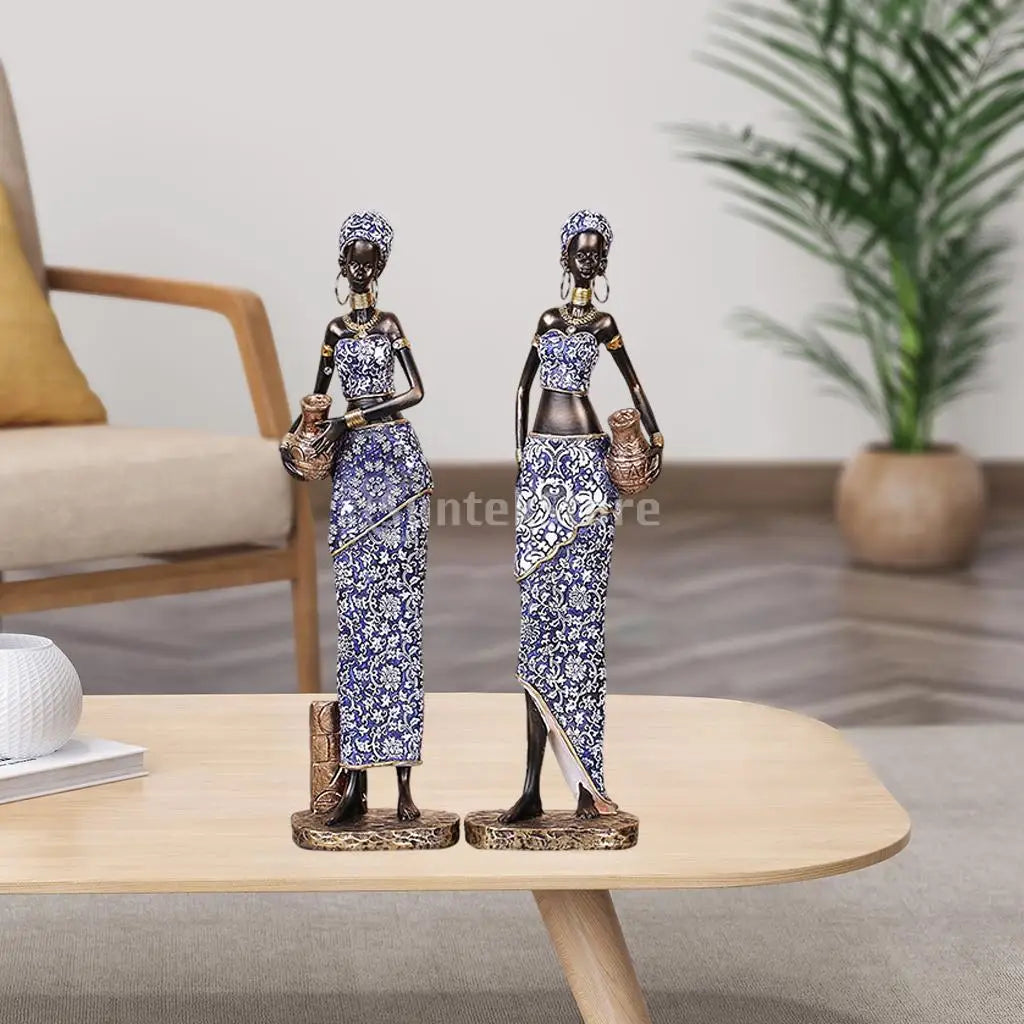 2pcs/Set Resin African Lady Figurines