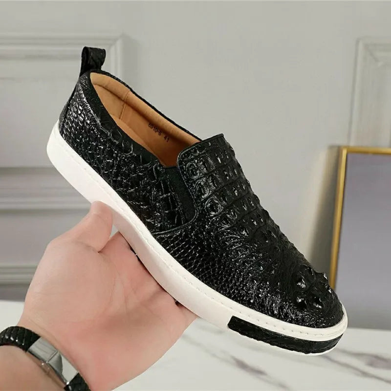 Authentic Exotic Crocodile Skin Men's Black Leisure Loafers
