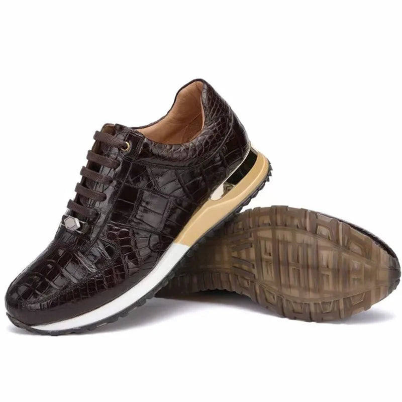 Authentic Exotic Crocodile Skin Men's Chic Brown Sneakers