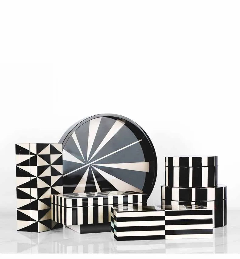 Modern Wooden Paint Black and White Stripes Decor Accessories