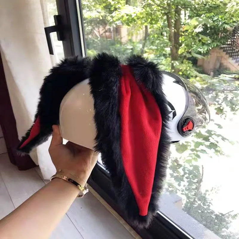 Motorcycle Plush Rabbit Ears Decor Motocross Full Face Helmet