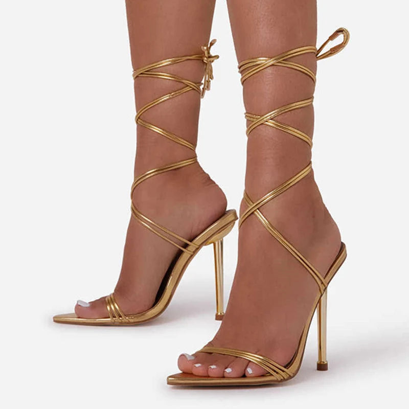 Gladiator Heels Pointed Open Toe Lace-Up Stiletto