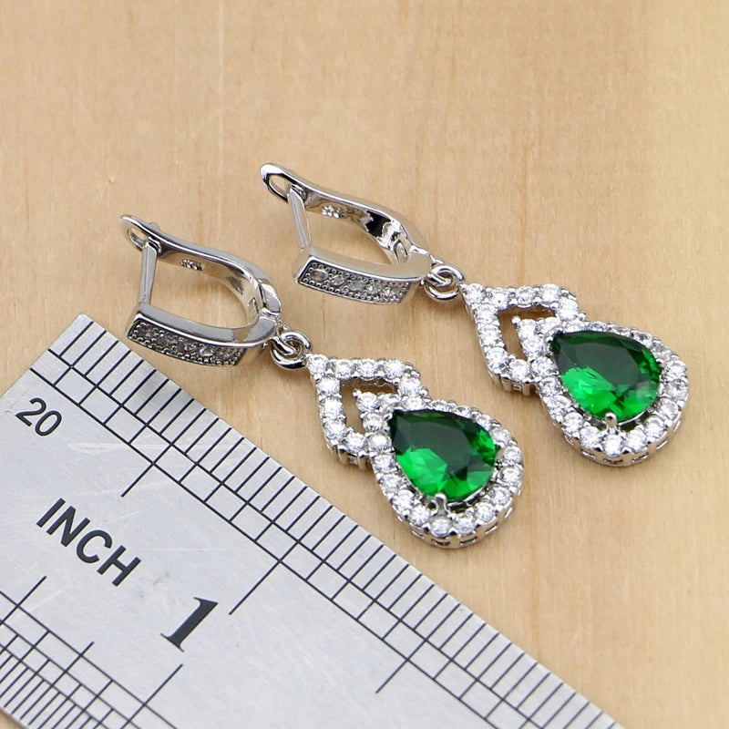 Jewelry Green White Earrings/Pendant/Necklace/ Open Rings/Bracelet