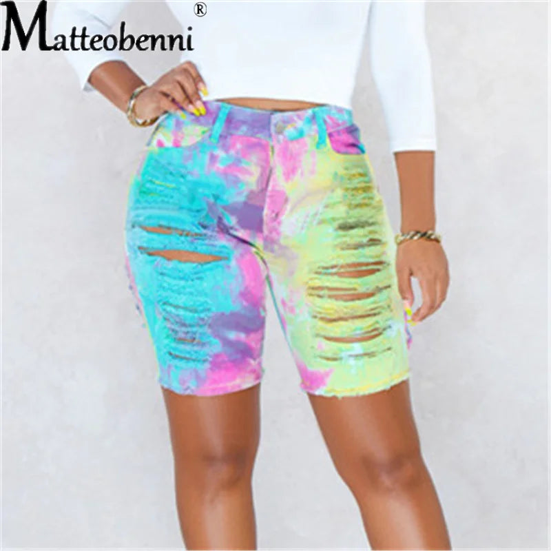 Tie Dye Print High Waist Sexy Jeans Shorts