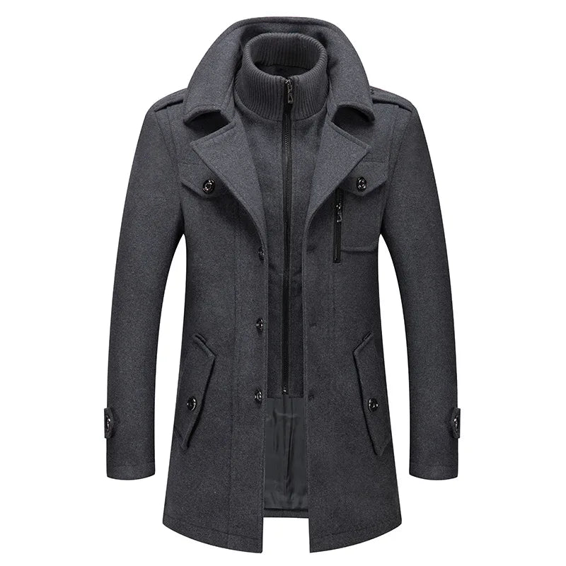 Winter Wool Coat Men Fashion Double Collar Thick Jacket