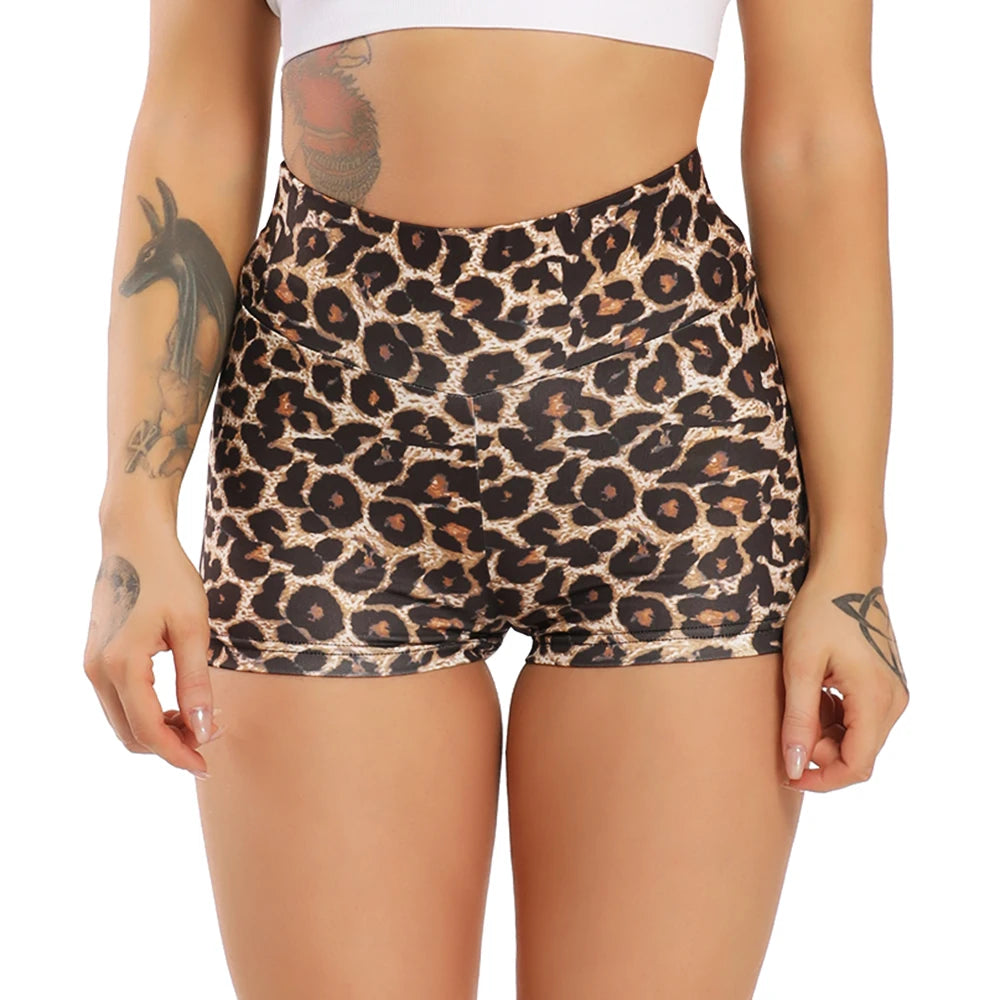 Women's Leopard Print Workout Fitness Yoga Shorts