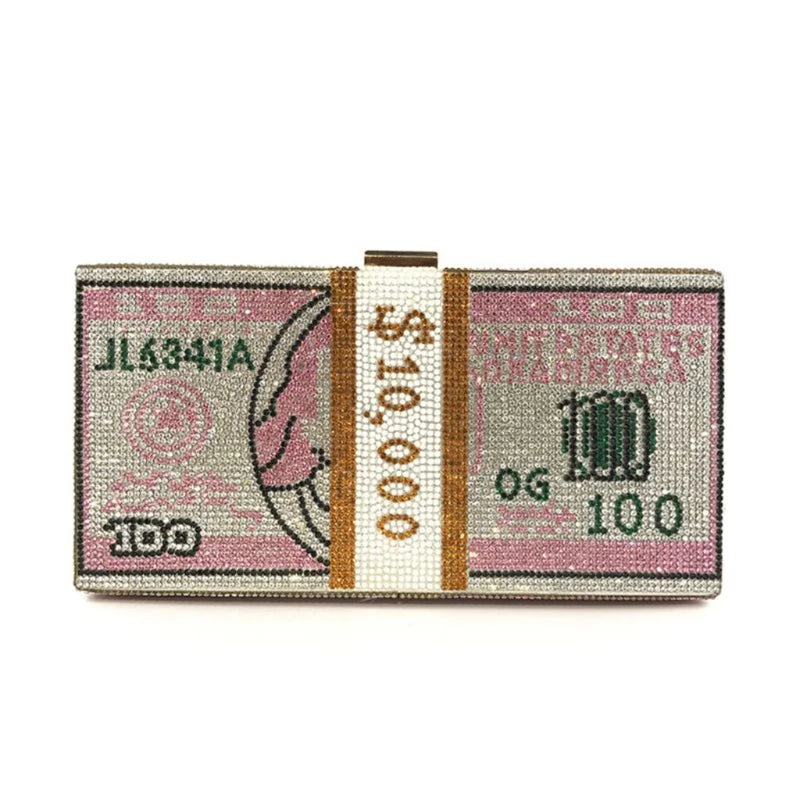 Creative Fashion New Money Clutch Rhinestone Purse $10000