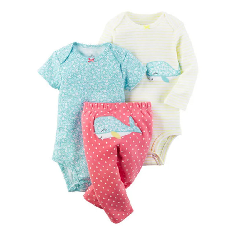 Cartoon Print Baby Bodysuit and Baby Pants Newborn Baby Clothing