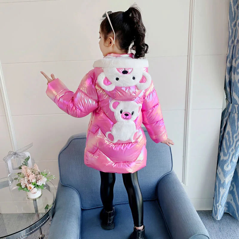 3 4 6 8 10 Years Girls Long Winter Down Cute Bear Coat