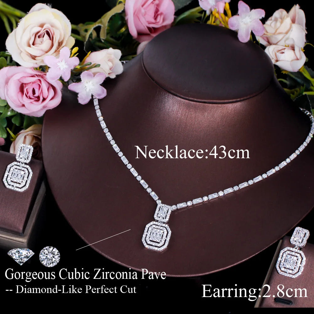 ThreeGraces Geometric Square Earrings Necklace