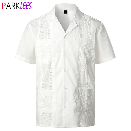 Cuban Camp Guayabera Men Stylish Embroidered Button-Down Shirts