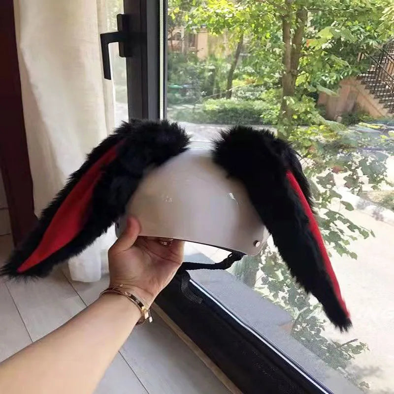 Motorcycle Plush Rabbit Ears Decor Motocross Full Face Helmet