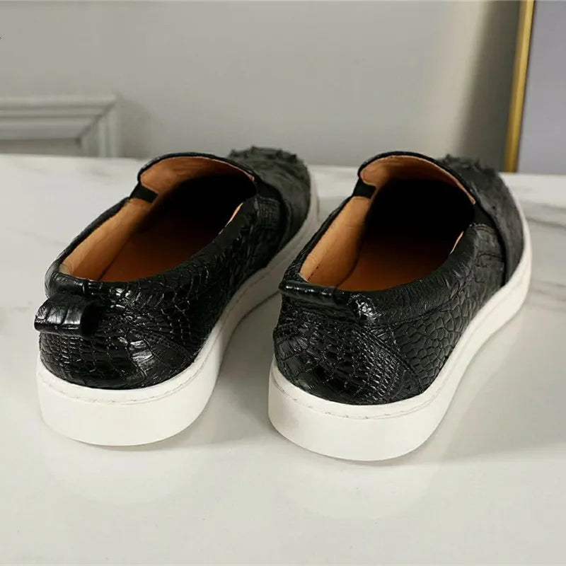 Authentic Exotic Crocodile Skin Men's Black Leisure Loafers