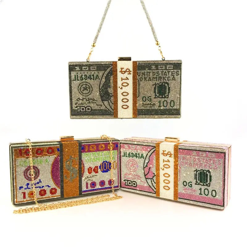 Creative Fashion New Money Clutch Rhinestone Purse $10000