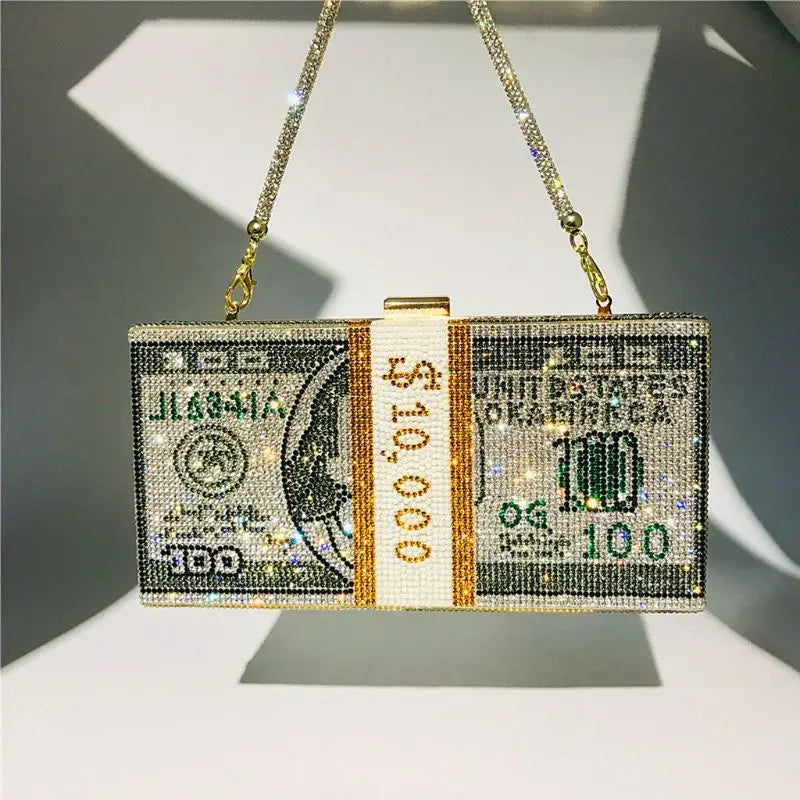 Creative Fashion New Money Clutch Rhinestone Purse $10000