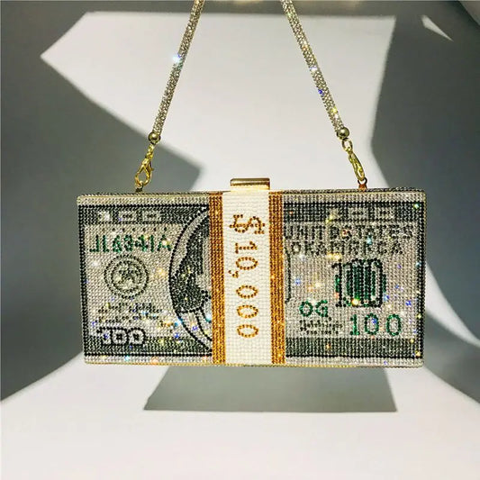 Creative Fashion New Money Clutch Rhinestone Purse $10000