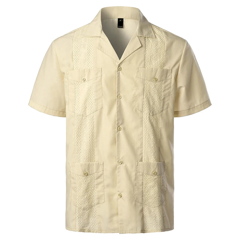 Cuban Camp Guayabera Men Stylish Embroidered Button-Down Shirts