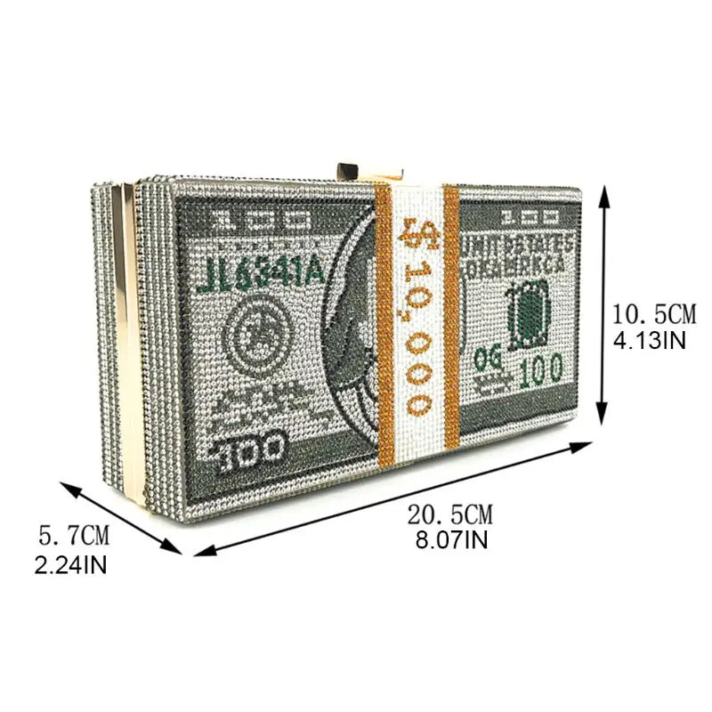 Creative Fashion New Money Clutch Rhinestone Purse $10000