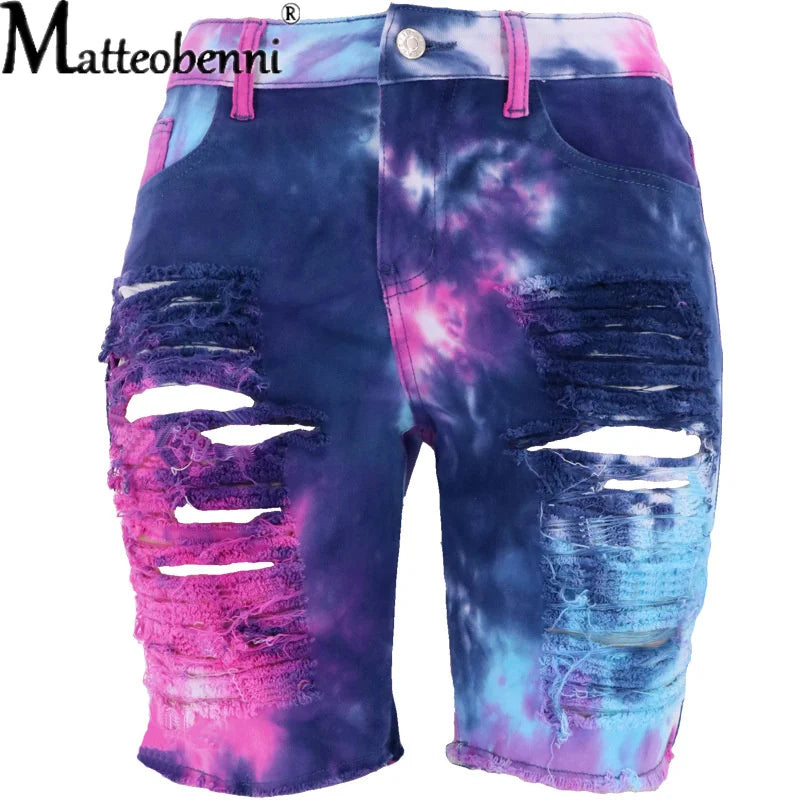 Tie Dye Print High Waist Sexy Jeans Shorts