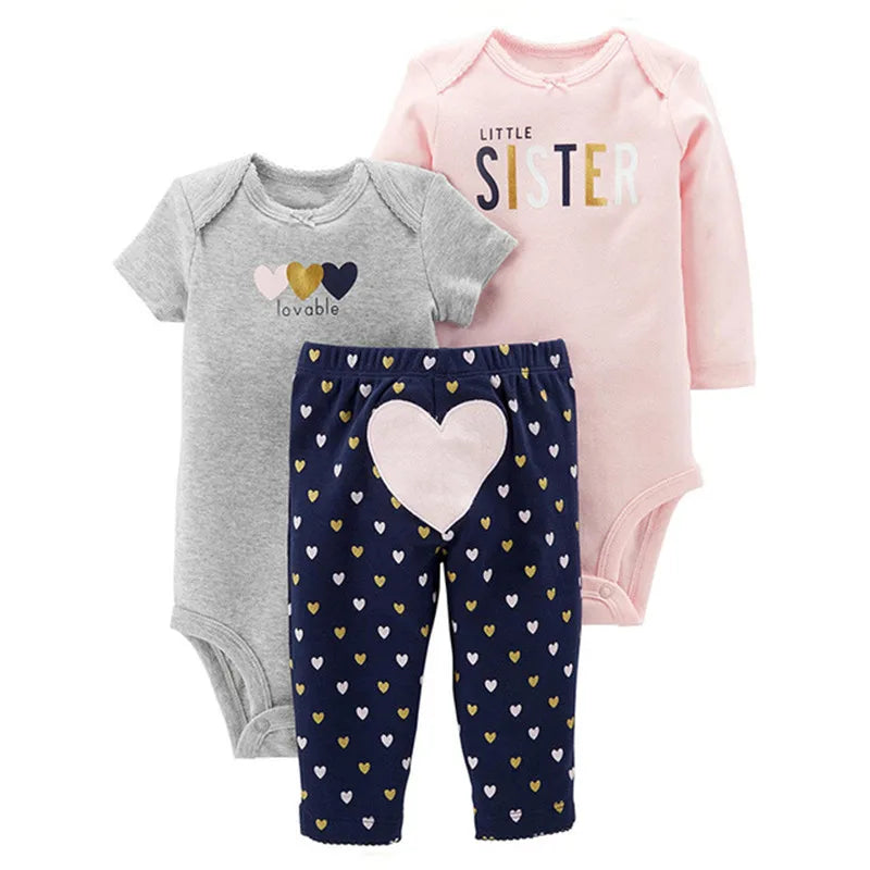 Cartoon Print Baby Bodysuit and Baby Pants Newborn Baby Clothing