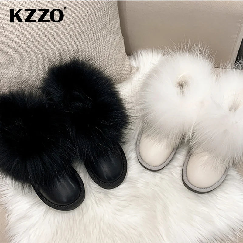 Fashion Style Natural Real Fox Fur Women Snow Boots