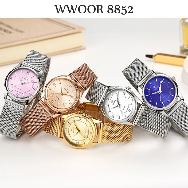 Ladies Dress Gold Watch Elegant Steel Mesh