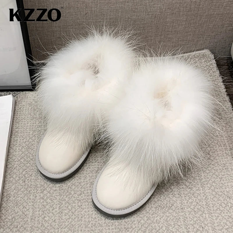 Fashion Style Natural Real Fox Fur Women Snow Boots