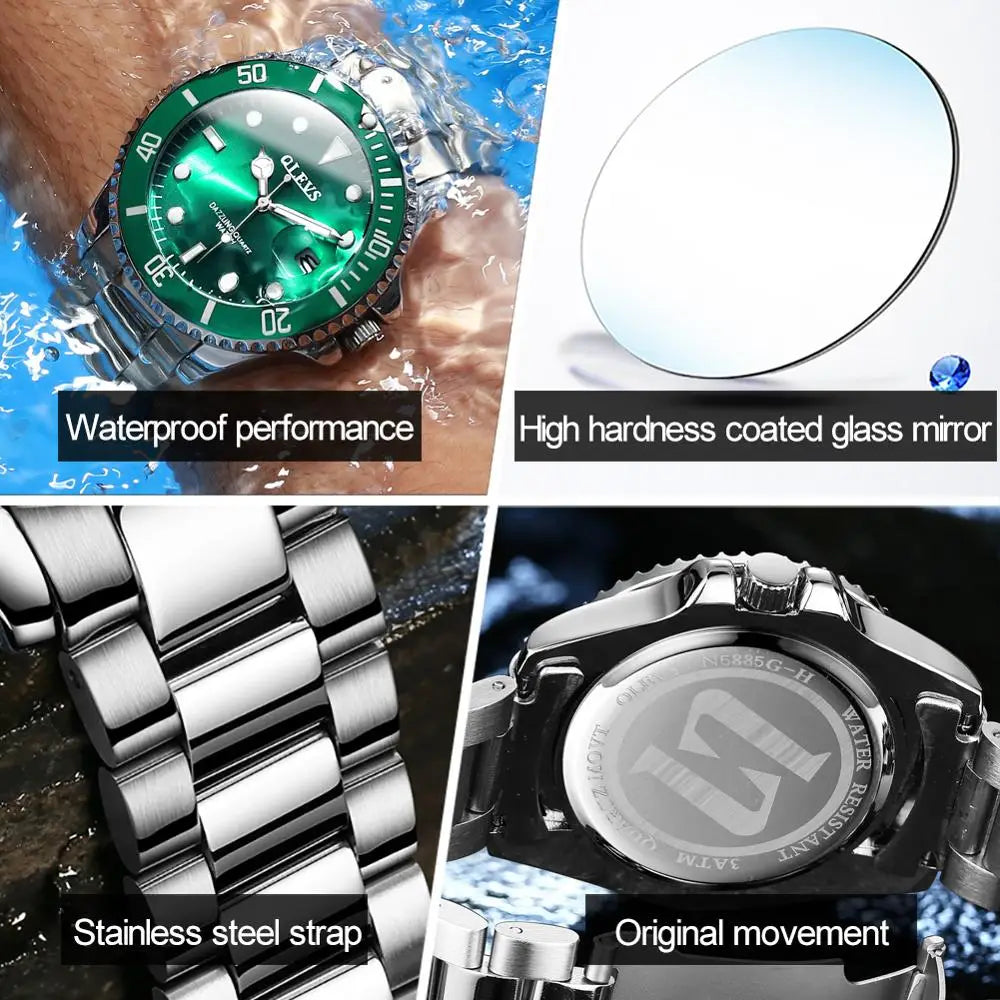 Waterproof Luminous Green Dial Wristwatch