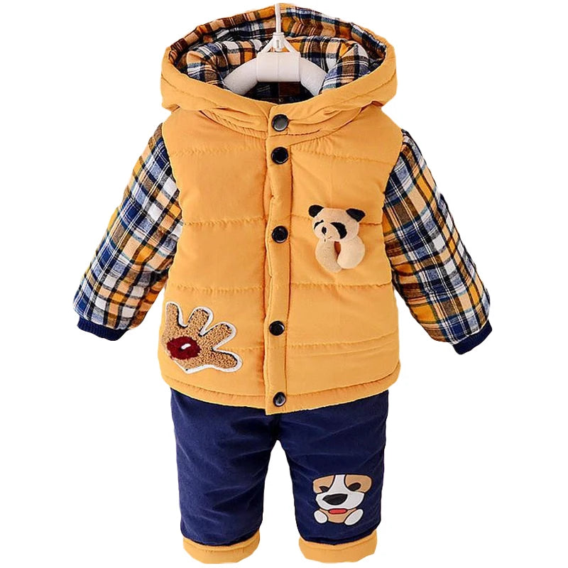 New boys clothing suit set warm down jacket+pants long sleeve coat 0-4 years