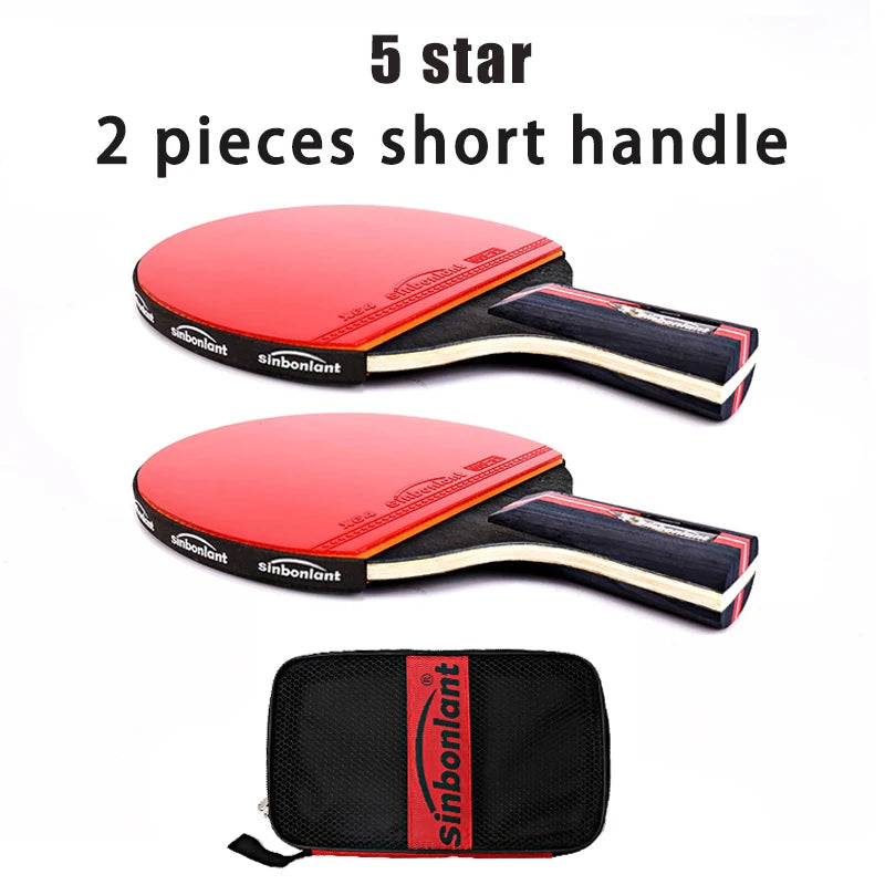 Professional Tennis Table Racket Short Long Handle Carbon Blade Rubber